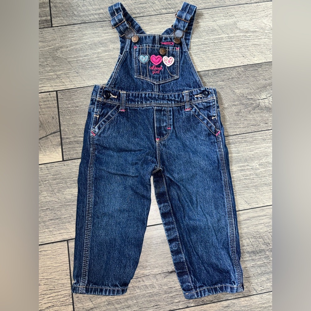 OshKosh B'gosh Blue Denim Overalls with Pink Heart Details